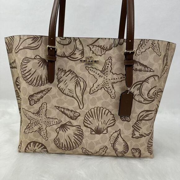 Coach Mollie Tote Bag In Signature Canvas With Shell Print In Canvas/Sand CBH64 - Picture 2 of 11